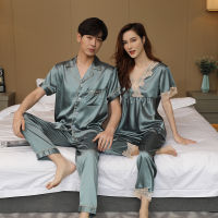 Factory Outlet Couple Ice Silk Pajamas, Two -Piece Set Of Summer Short Sleeves, Simple And Comfortable Wedding