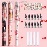 คาร์บอนไฟเบอร์ Lápis Eterno Kawaii Para Crianças Escrita Ilimitada Art Sketch Caneta Fofa Sem Afiar Desenho วัสดุ Escolar Papelaria 22ชิ้น