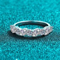 Smyoue Total 0.9ct Emerald/round Cut Moissanite Ring for Women Sparkling Wedding Half Enternity Band 925 Sterling Silver Jewelry