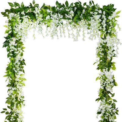 10Pcs Wisteria Vine Artificial Hanging Flowers Plants Greenery Leaf Garland for Wedding Kitchen Home Party Decor