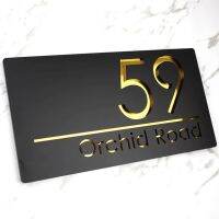 Personalised Laser Cut Acrylic Modern House Door 3D Number Sign Plaques Outdoor Street Family Name Plates Matte Black 28x15cm Wall Stickers Decals