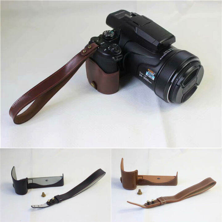 Genuine Real Leather Camera Half case Grip with strap for Nikon Coolpix ...