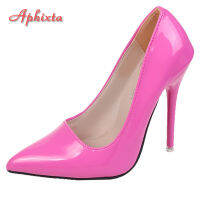 Aphixta ใหม่4.72นิ้ว Super High Stiletto รองเท้าส้นสูงสิทธิบัตรหนังผู้หญิงปั๊มที่มีสีสัน Officia Pointed Toe รองเท้า Plus ขนาดใหญ่49 50