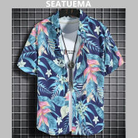 SEATUEMA เสื้อฮาวายเอี้ยนสำหรับผู้ชาย,เสื้อเชิ๊ตผู้ชายลายดอกใหญ่แขนสั้นชายหาดผู้ชายสำหรับการเดินทางปาร์ตี้เสื้อคลุมแขนยาวแบบมีฮู๊ด