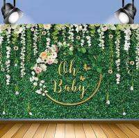 Oh Baby ฉากหลังสีเขียวหญ้า Baptism วันเกิดฉากหลังสำหรับปาร์ตี้ดอกไม้ Happy Birthday Baby Shower Backgroup สำหรับ Christening วันเกิด Party ตกแต่ง