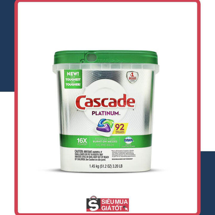 VIÊN RỬA CHÉN CASCADE PLATINUM DISHWASHER DETERGENT ACTIONPACS 92 VIÊN