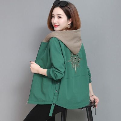 [Spot] double-layer windbreaker womens short Korean-style short coat womens spring and autumn mom jacket Korean-style loose fashion 2023