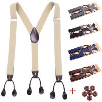 【YF】㍿  Suspenders Men Adult Leather Trimmed End Y Back Adjustable Elastic Trouser Braces Straps Wedding