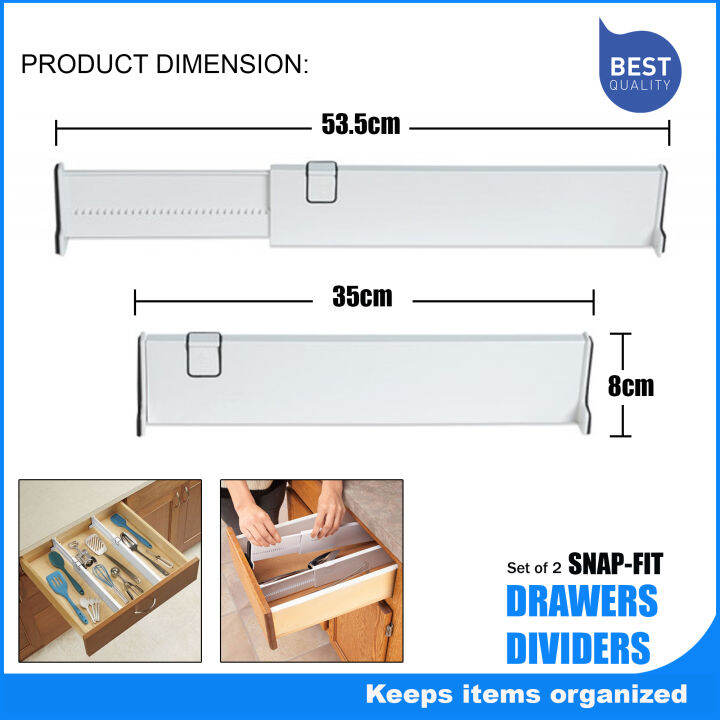 Divisori Regolabili Per Cassetti Ideaworks Snap-fit – Set Da 2, Espandibili Da 35,6 A 53,3 Cm. Con Impugnature Antiscivolo Per Organizzare Utensili, Calze, Biancheria E Attrezzi. Addio Al Caos! - 5