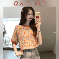 QXshop เสื้อแขนสั้นแฟชั่นเกาหลี??เสื้อลายดอก? มาพร้อมกับดีเทลสุดสวย คอสลับสีกับตัวเสื้อ?เนื้อผ้านิ่มใส่สบายๆๆ?‍♂?‍♂