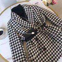 เสื้อสูทขนาดเล็กสำหรับผู้หญิงเสื้อคลุมเสื้อโค้ท Gingham ใหม่ฤดูใบไม้ร่วงและฤดูหนาวหนาทรงหลวมมีนกพันตัวและลมมีกลิ่นหอมเล็กๆเหมือนกันหมด