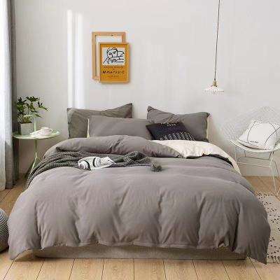 Home Textile Duvet Cover Pillow Case Bed Sheet Simple Style Polyester Brushed Solid Color Bedding Sets 4Pcs Super King Queen