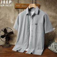 Ready❤ JEEP JEEP short-sleeved shirts men summer cotton shirt pure color big yards business leisure half sleeve shirt