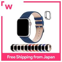 Fullmosa สายนาฬิกา Apple Watch สายคาด Apple Watch สายคาด Apple Watch หนังแท้พร้อมเคสป้องกันสวมใส่ง่ายสำหรับผู้หญิงผู้ชาย1/2/3/4/5/6/7/8 /Se/ SE2 (38มม. 40มม. 41มม. สีน้ำเงินเข้ม + หัวเข็มขัดเงิน)