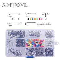 AMTOVL เบ็ดตกปลาทะเลปลาชุดเบ็ดตกปลาอุปกรณ์ชุดสายขึงและลูกปัด/หมุน/จีบ/ตะขอยึดพร้อมกล่อง