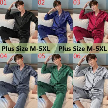 Plus Size L~5XL Pyjamas Men Autumn Casual Pajamas Silk Satin Male