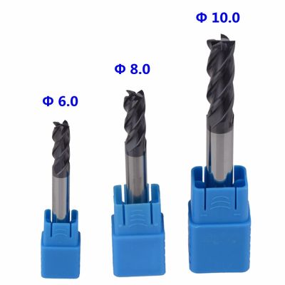 3Pcs จาก 6 8 10mm Four Flutes Micro Solid Carbide Face End Mill CNC Milling Cutter Bits สําหรับการกัดเหล็ก