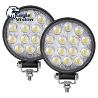 บาร์ไฟกลม14Led 2ชิ้น4.5นิ้ว42W 2500LM 6000K ไฟขับขี่สำหรับ SUV รถกะบะเอทีวีเรือ IP67กันน้ำ