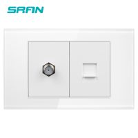 ☍☌ SRAN 2Gangs SATV and Internet Wall socket/ Outletcrystal Glass panel 118mmx72mm satellite TV and computer interface socket