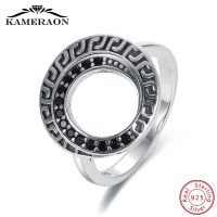 KAMERAON Fine Boho Vintage Womens Rings Sterling Silver 925 Jewelry Wide Zircon Black Diamond Ring With Stone Unique Design