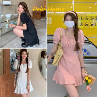 ใหม่ Mini Dress Summer ชุดเดรสกระโปรงสั้นสไตล์ฝรั่งเศส ชุดเดรสคอเหลี่ยม เดรสคอเหลี่ยมแขนตุ๊กตา