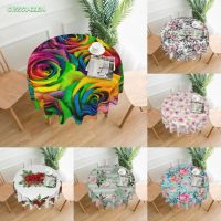 Round Tablecloth 60 Inch Colorful Rainbow Rose Floral Flowers Table Cover For Dinner Kitchen