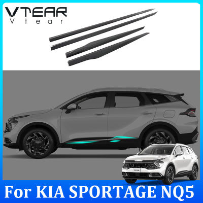 Vtear สำหรับ KIA SPORTAGE NQ5 2022 2023ประตูรถป้องกันรอยขีดข่วนและการชนแถบตกแต่งรถยนต์รูปแบบคาร์บอนไฟเบอร์4ชิ้นพลาสติกชุบโครเมียมอุปกรณ์เสริมภายนอกยานยนต์ชิ้นส่วนวาล์วภายนอก