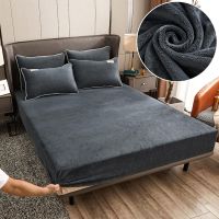 Super Thick Elastic Bed Cover Sheets Winter Warm Mattress Protecter Plush Double Bed Fitted Sheet Velvet black Bedspread 160x200