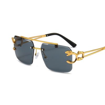 New Double Beam Cut Edge Sunglasses Brand Cheetah Head Men Trend Sunglasses Women 39;s Rimless Glasses Vintage UV400 Oculos De Sol