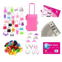 Kawaii 41 Items/ Lot =15 Handbags + 10 Shoes +1 Track +15 Miniature Doll Accessories For Barbie DIY Pretend Play Children Game