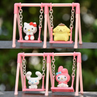 ฟิกเกอร์เฮลโลคิตตี้ Sanrio Cinnamoroll แอ็กชันเมโลดี้ Pom Pom Purin เล่นบนชิงช้า Gashapon Sanrio ชุดของเล่น Kawaii ของขวัญ