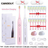 CANDOUR แปรงสีฟันไฟฟ้าแบบชาร์จใหม่ได้อัตโนมัติสำหรับผู้ใหญ่5166แปรงสีฟันคลื่นเสียงพร้อมแปรงฟันเปลี่ยน IPX8 8หัว