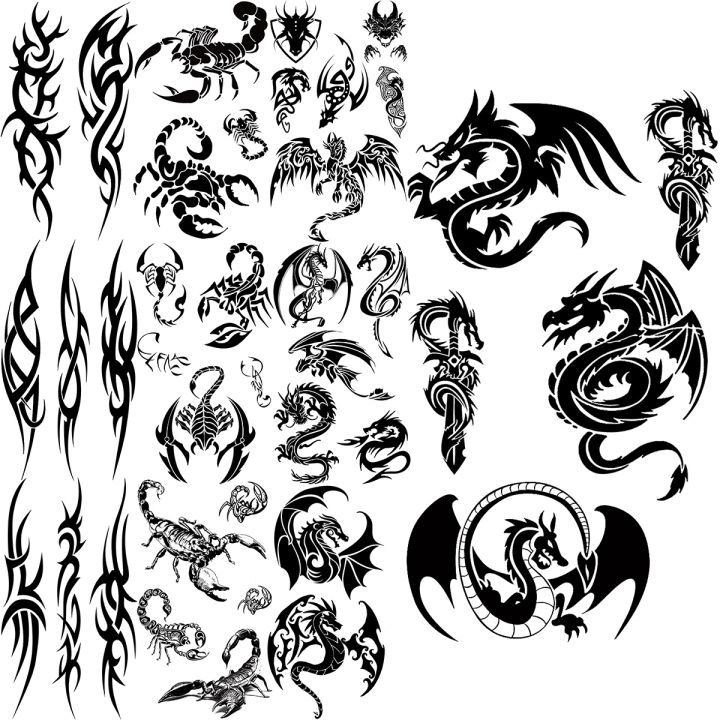 tatoo stickers water proof Black Dragon Temporary Tattoos For Women Men ...