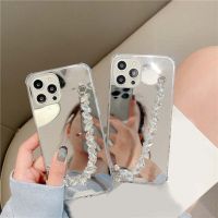 【สุดฮอต】สร้อยข้อมือกระจกคริสตัลหรูหราเคสสำหรับไอโฟนโทรศัพท์14 Pro Max 13 12 11 8 Plus XR X Fundas นุ่มป้องกัน