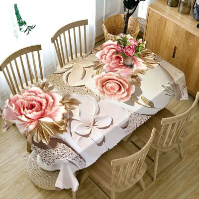 European Style 3D Tablecloth Beach Lavender Flower Pattern Rectangular Table Cloth Wedding Decoration Restaurant Nappe De Table