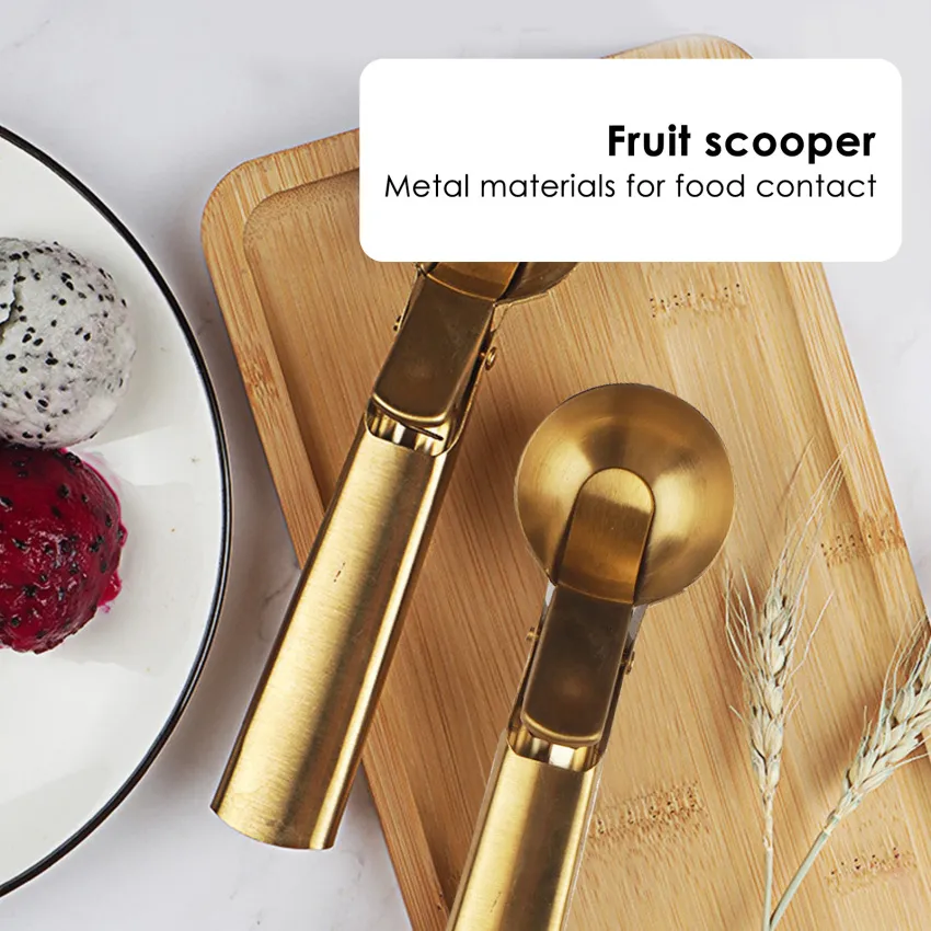 1pc Gold Ice Cream Scoop, Stainless Steel Ice Ball Spoon For