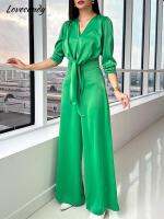 Solid V-Neck Lace Up Shirt And Pants Suit For Women Elegant Two-Piece Wide Leg Pants Set Sp/Summer Fashion Commuter Outfits