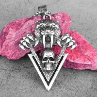 Saber-Toothed Tiger Skull Stainless Steel Men Necklaces Pendants Chain Punk For Boyfriend Male Jewelry Creativity Gift Wholesale