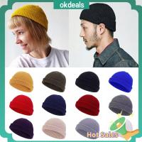 OKDEALS สีทึบ หมวกเมลอนแต่งริบ หมวกบีนนี่สไตล์น้ำเงิน หมวกกะลาสี หมวกบีนนี่ Skullcap หมวกถักนิตติ้ง unisex