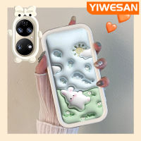 YIWESAN เคสสำหรับ Huawei P50 P50 Pro เคสการ์ตูน3D ดอกไม้กระต่ายน้อยสีสันสดใสกันกระแทกแบบใสเลนส์กล้องถ่ายรูปแบบนิ่มมอนสเตอร์ตัวเคสมือถือป้องกันซิลิโคนเรียบง่ายปลอกความคิดสร้างสรรค์โปร่งใส