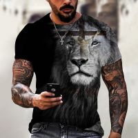 Summer Mens T-Shirts Vintage Print Short Jesus Lion Graphic T-Shirt Redeem Haruku Oversized Clothes O neck Casual Tees Tops