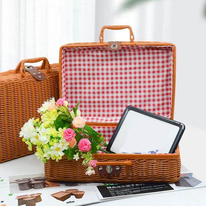 retro-imitation-rattan-picnic-basket-woven-suitcase-photography-props-home-decoration-storage-brown