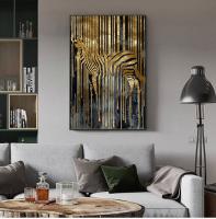 Modern Golden Zebra Abstract Art ภาพวาดผ้าใบนอร์ดิก-ภาพผนังศิลปะสแกนดิเนเวียสำหรับตกแต่งห้องนั่งเล่น