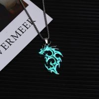 JDY6H Flame Dragon Necklace for Men and Women Luminous Pendant Stainless Steel Fashion Jewelry Chains Fun Fluorescence Accessories
