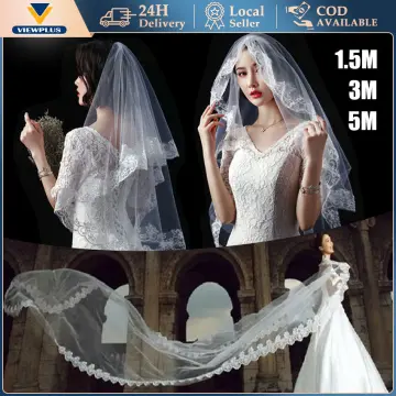 Misshow White Ivory Lace Edge Cathedral Length Wedding Bridal Veil with Comb