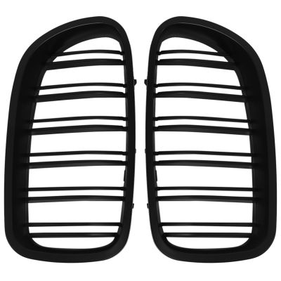 1 Pair Double Slat Line Front Bumper Grill Hood Kidney Grille Grill for 2010-2017 BMW 5 Series F10 F11 F18 M5 (Matte Black)