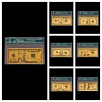 7Pcs/Set USA Money Set Gold Banknote 1/2/5/10/20/50/100 Dollar Money in 99.9% Gold Plated Paper Money For Collection