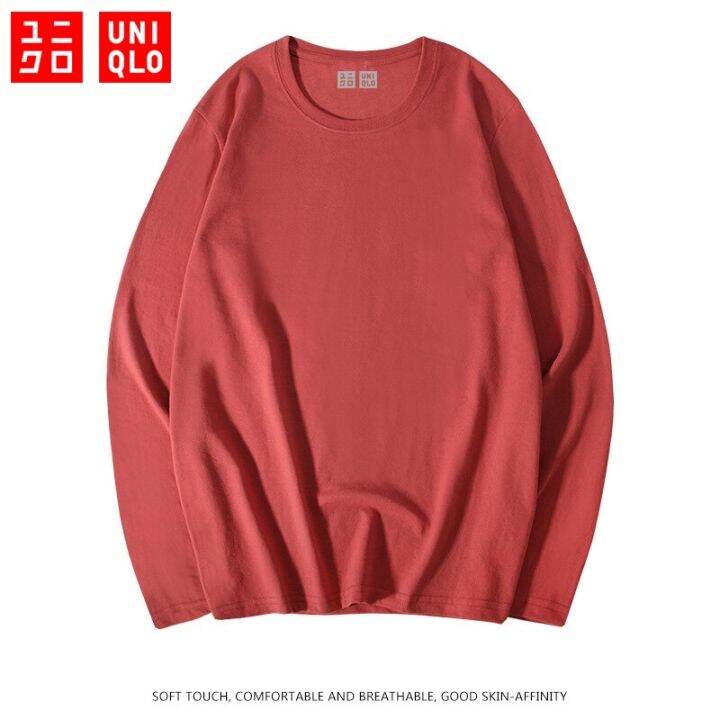 uniqlo-เสื้อกันหนาว-แขนยาว-ผ้าฝ้ายแท้-ทรงหลวม-พลัสไซซ์-สําหรับผู้ชาย-และผู้หญิง-ฤดูใบไม้ร่วงฤดูหนาวเสื้อ-bottoming