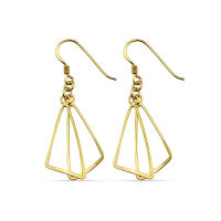 Silver thai Silver Gold Plated Dangling Triangles With Hook Earrings , สามเหลี่ยมห้อยทองชุบเงินพร้อมต่างหูตะขอ