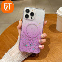 FZT เคสกากเพชรส่องแสงเป็นประกายวิบวับ Magsafe สำหรับ iPhone 15 Pro Max 14 Plus 13 12หรูหราไล่ระดับสีแบบใสโทรศัพท์ฝาหลัง TPU แบบนิ่ม